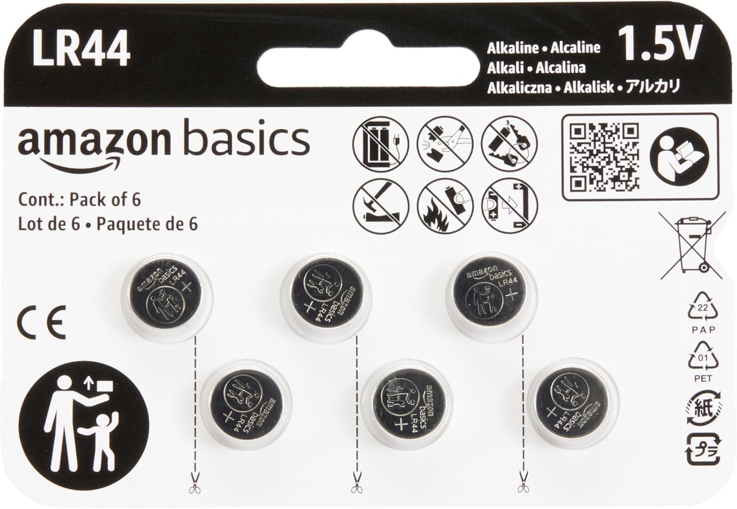 1 Amazon Basics 6-Pack LR44 Alkaline Button Coin Cell Battery, 1.5 Volt, Long Lasting Power, Mercury-Free - Image 1