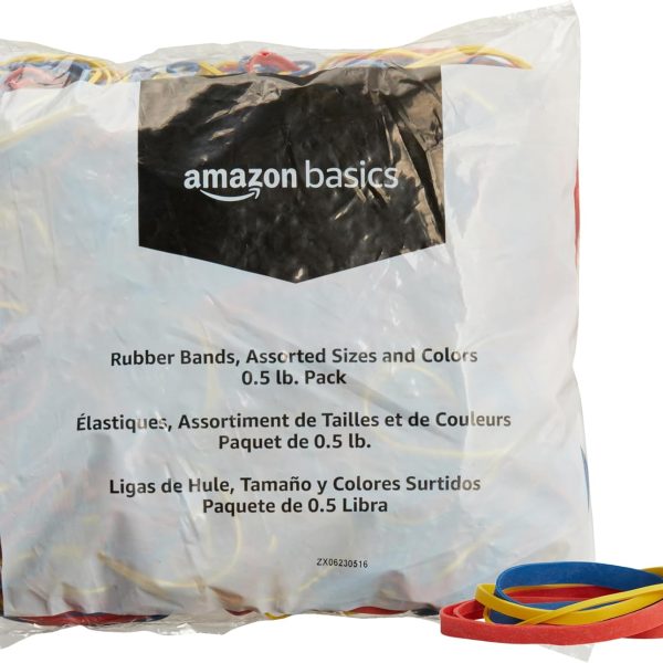 Amazon Basics Assorted Size and Color Rubber Bands, 0.5 lb.