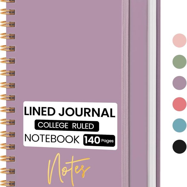 Lined Spiral Journal Notebook, A5 College Ruled Notebook for Journaling, Note-Taking, and Daily Planning, Durable Hardcover with an Elegant Design, Purple