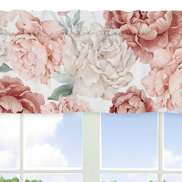 Sweet Jojo Designs Blush Pink Boho Shabby Chic Floral Girl Window Valance Curtain Treatment Baby Nursery Kids Room Kitchen Bathroom Bedroom Off White Bohemian Vintage Garden Watercolor Flower Elegant