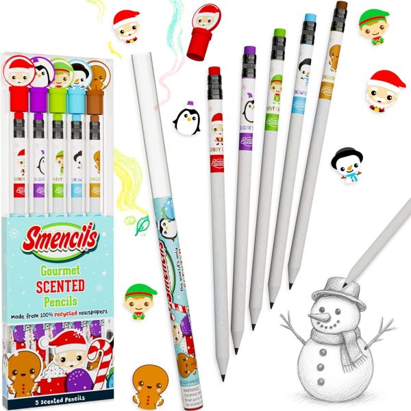 Holiday Smencils - HB #2 Scented Fun Pencils, 5 Count - Stocking Stuffer, Gifts for Kids, School Supplies, Party Favors, Classroom Rewards