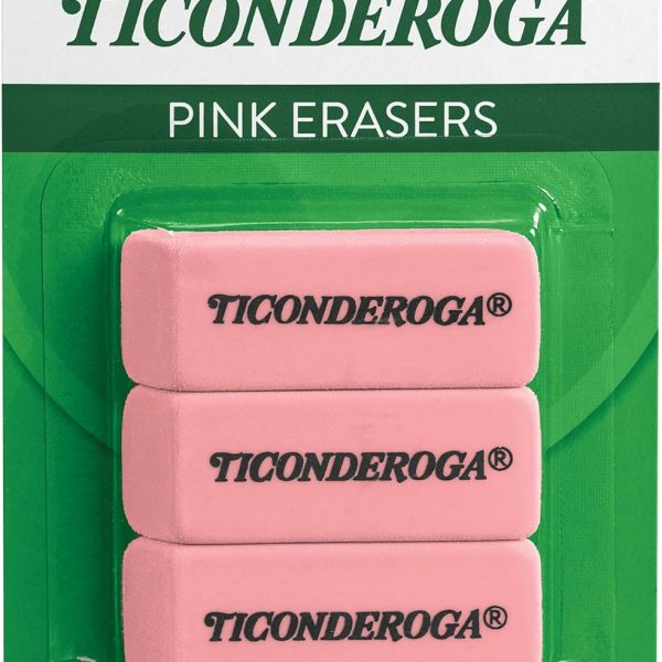 Ticonderoga Wedge Erasers, Pink, 3 Count