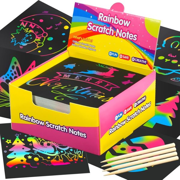 Stocking Stuffers for Kids Teen Girls: Rainbow Scratch Paper Art Crafts Return to School Supplies Easter Crafts for Boys 4-12 Years Old Party Favors Activities for Classroom Games Notes 150