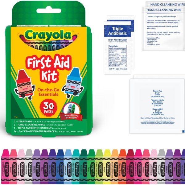 Crayola First Aid Kit, 30 Pieces | First Aid Kit for Kids & Adults, Travel-Friendly Compact for Home, Car, Camping, and Traveling