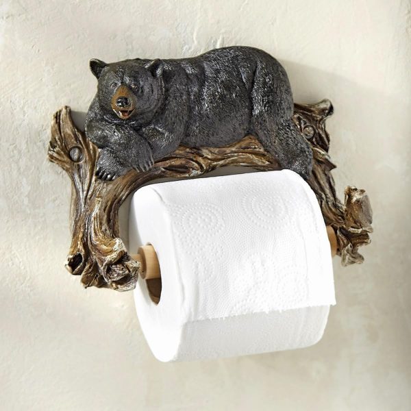 BLACK FOREST DECOR Relaxing Bear Toilet Paper Holder - Lodge Bathroom Accessory