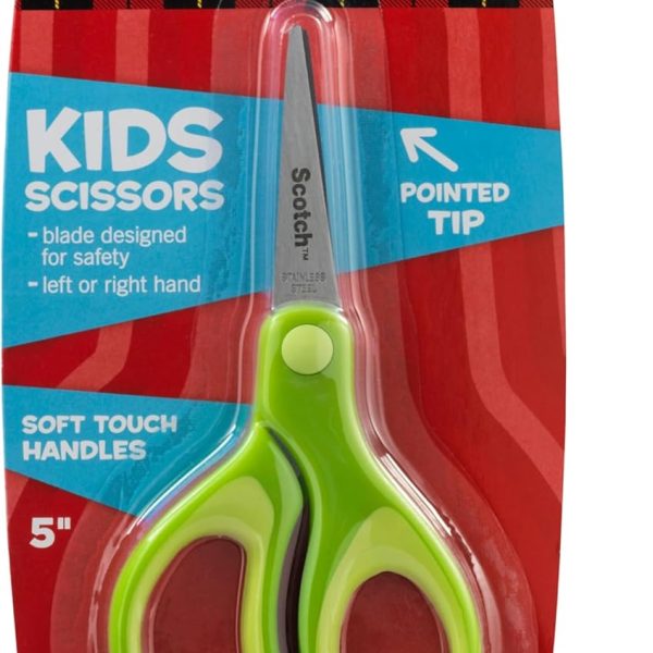 Scotch Kids Pointed Tip Scissors with Soft Touch, 5 Inches (1442P) (Colors may vary)