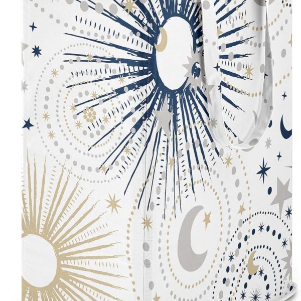 Sweet Jojo Designs Navy Blue Star and Moon Boy Girl Unisex Gender Neutral Laundry Hamper Foldable Dirty Clothes Basket with Handles Baby Nursery Kids Bedroom Teen Bathroom Celestial Stars Shabby Chic