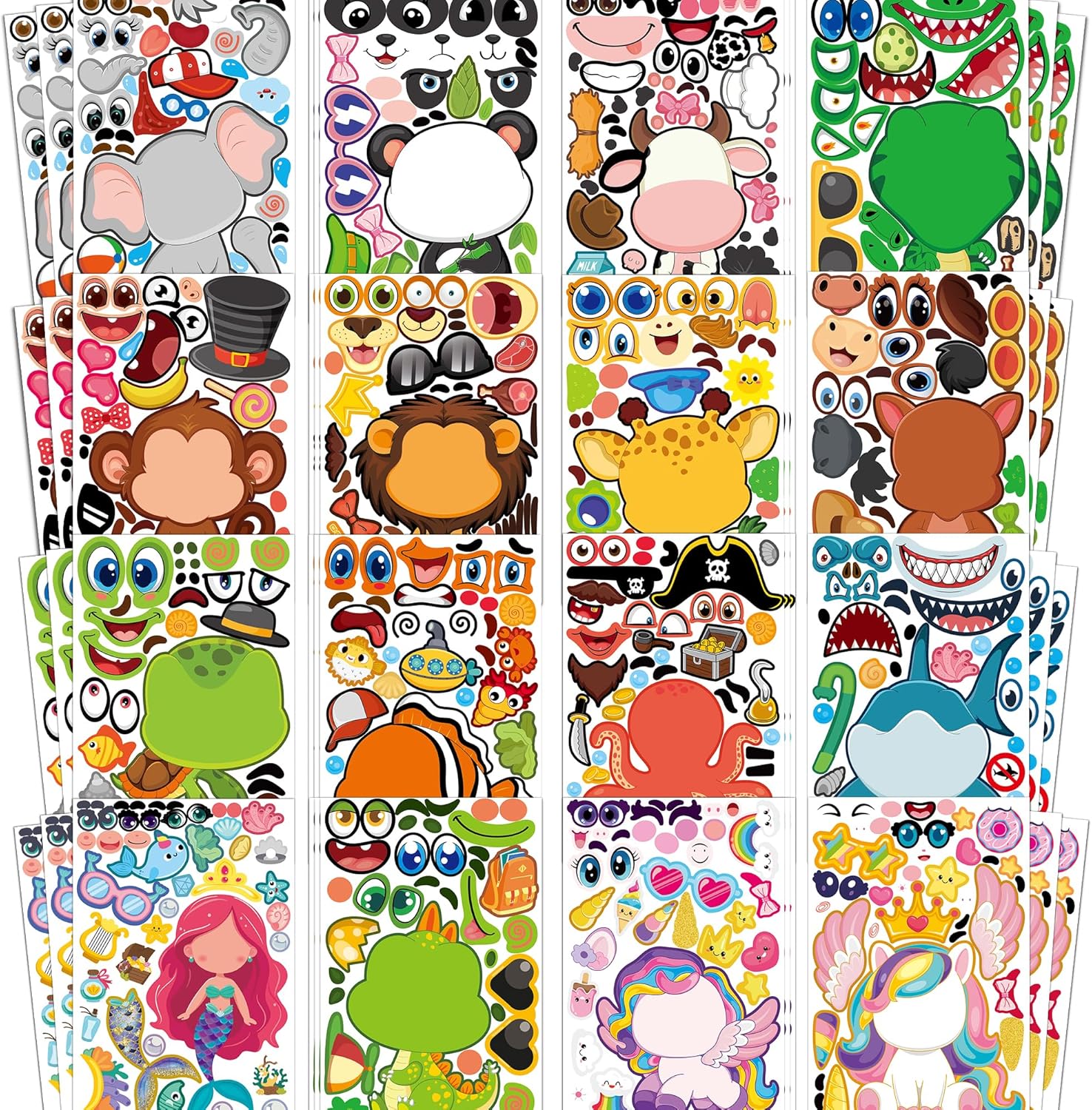 129 Stickers for Kids - 48 Sheets Make a Animal Face Stickers - Crafts Goodie Bags Stuffers Party Favors Activities Gifts for Kids Toddler Christmas Birthday School Classroom Supplies Age 4-8 - Image 1