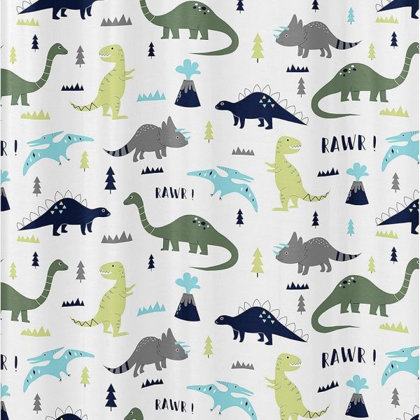 Sweet Jojo Designs Blue and Green Modern Dinosaur Childrens Kids Bathroom Fabric Bath Shower Curtain