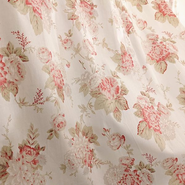 DaDa Bedding 2-Pack Dainty Cottage Floral Window Curtain Panels - Natural Semi Sheer Cottage Botanical Straight Tailored Edge - Light Pastel Garden Pink Roses Bedroom Bath Kitchen Décor - 54" x 108"