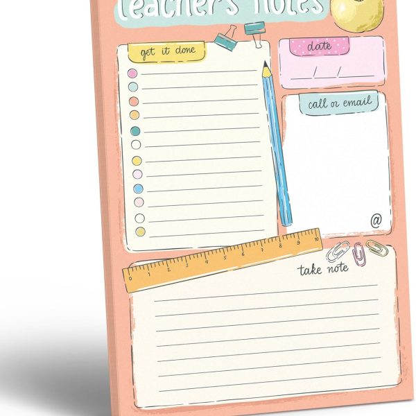 Sweetzer & Orange Teacher Planner Pad – Weekly Undated Lesson Planner for Teachers – 60 Tear-Off Sheets – 9” x 6” Compact Desk Notepad with Notes and Contact Section – Stylish Peach Border