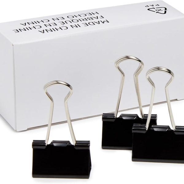 Amazon Basics Sturdy Binder Clips for Office Use, 96 Count (8 Pack of 12), Medium, 1.25 in, Black