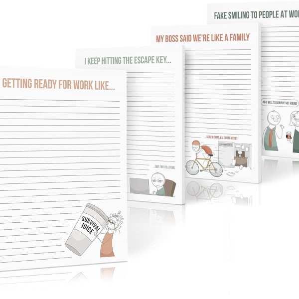 ZICOTO Super Funny Notepads - Hilarious Office Gift for Your Women Coworkers - Set of 4 Office Supplies Memo Pads w/ 4 Assorted Designs, 50 Sheets Each, 4.25" x 5.5"