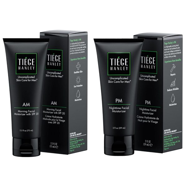 Tiege Hanley Mens Face Moisturizers, Morning Daytime Facial Moisturizer with SPF 20 (2.5 oz) and Night Time Facial Moisturizer - Anti-Aging Night Time Wrinkle Cream for Men with Sensitive Skin (2 oz)