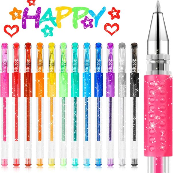 Stocking Stuffers for Kids Teens Girls Boys, 12-Color Scented Glitter Gel Pens, Coloring Markers Colored Pen Set, Cute Glitter Pens Journaling Supplies Fun Stationary, Halloween Christmas Gifts