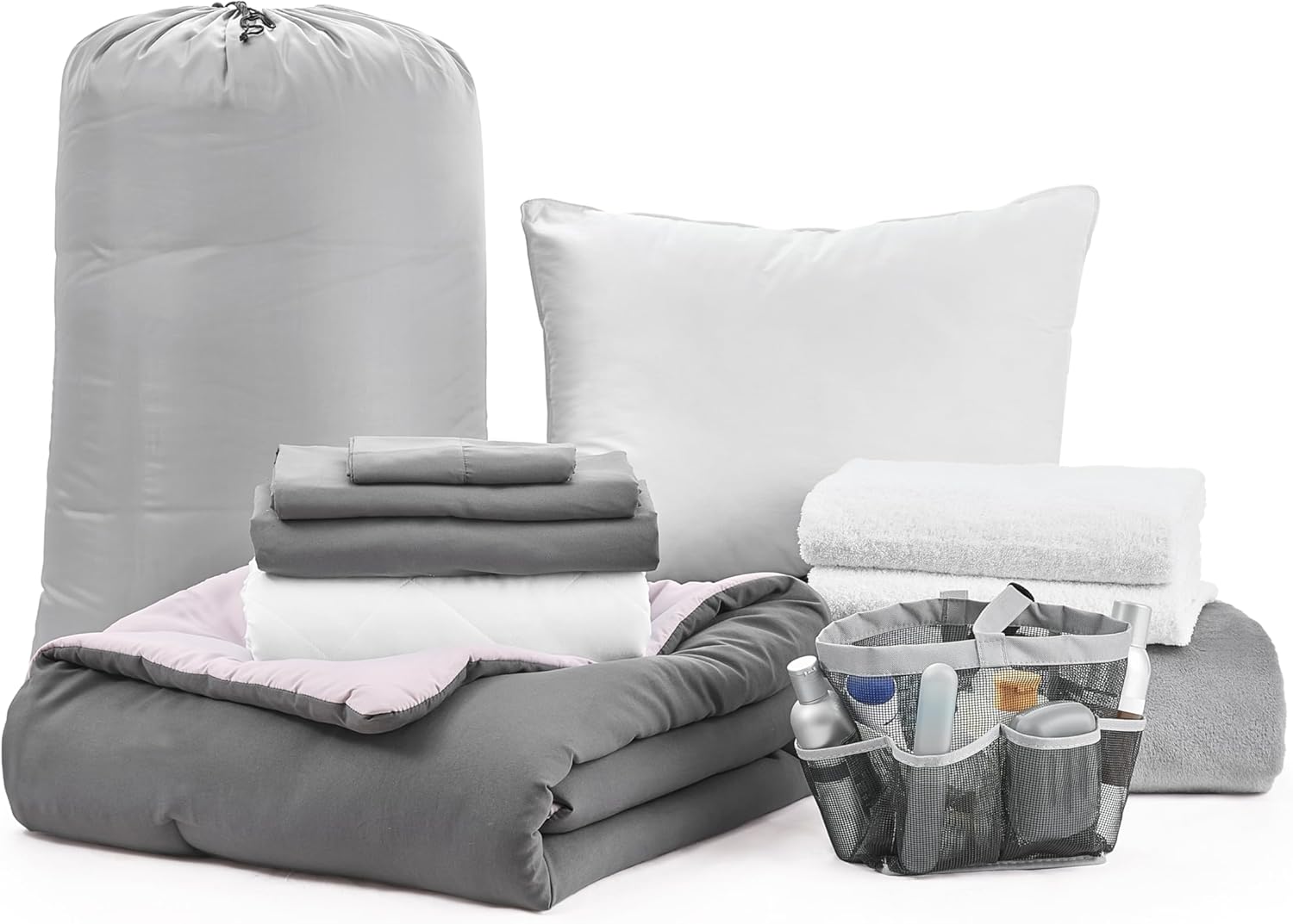 168 College Freshman Dorm Pack Plus - Twin XL Bedding Bundle - Granite Gray/Violet Ice Color Set - Image 1