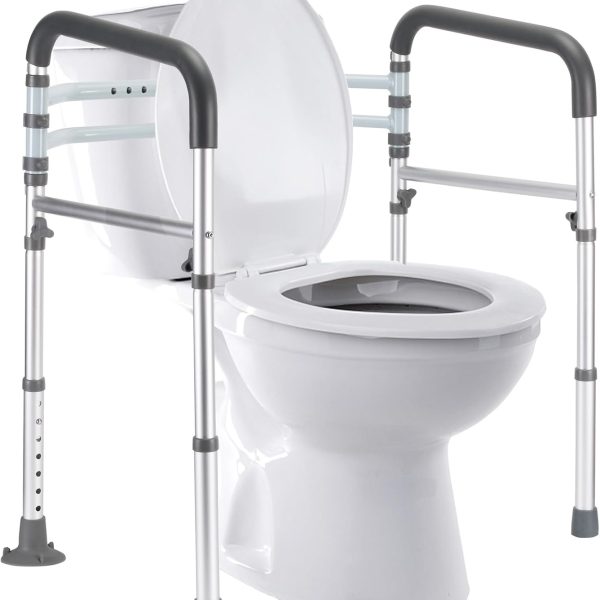 Toilet Safety Rails, Adjustable Toilet Frame for Elderly, Seniors, Handicap & Disabled, Foldable Handicap Toilet Handles Fit Any Toilets (300 LB)