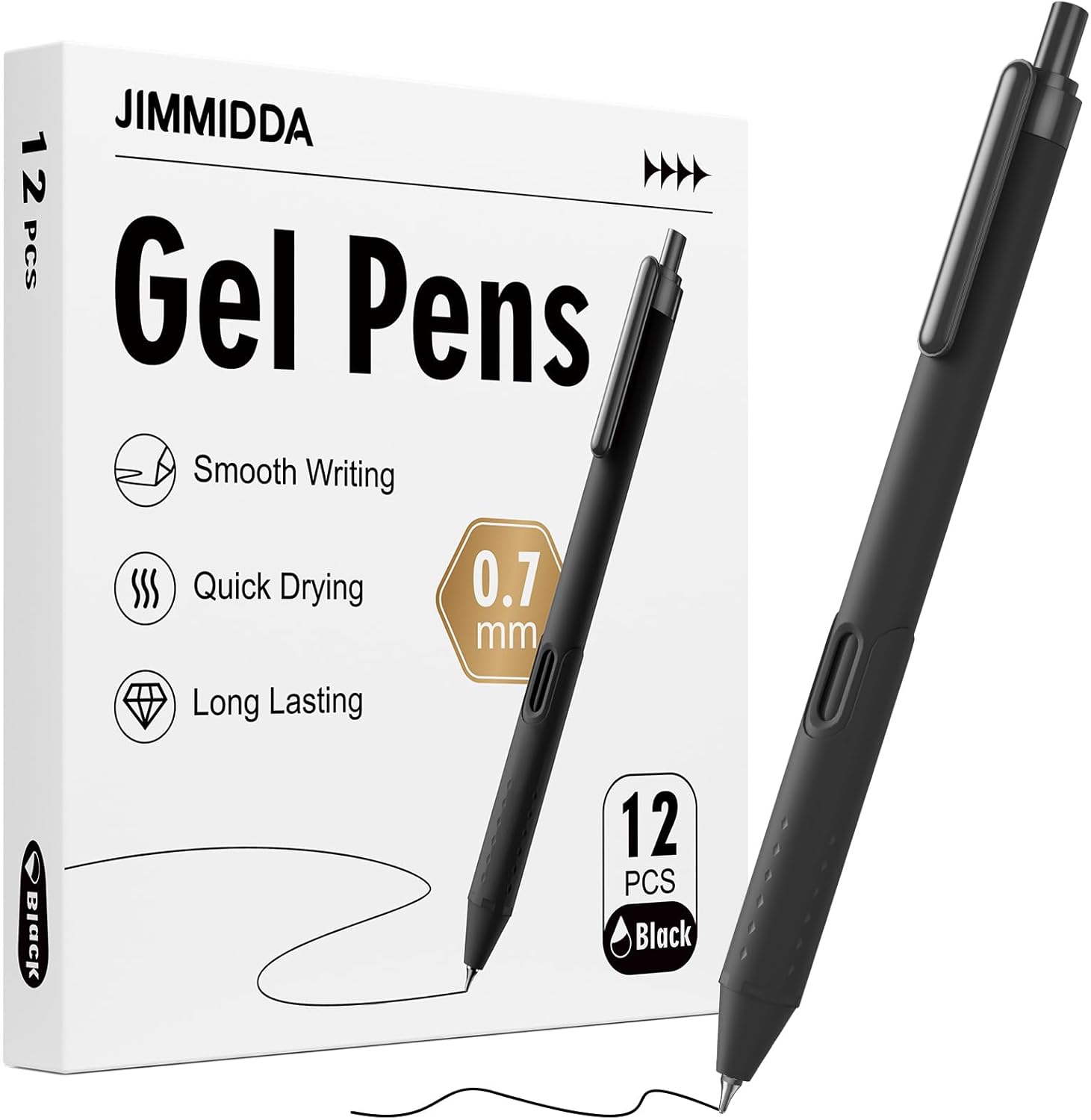 19 12 Pack Black Pens - 0.7mm Gel Pens Black Ink Quick-Drying Smooth Writing - Comfort Grip Retractable Pen for Journaling, Cute School & Office Supplies Home Work (12 Count, Black Ink) - Image 1