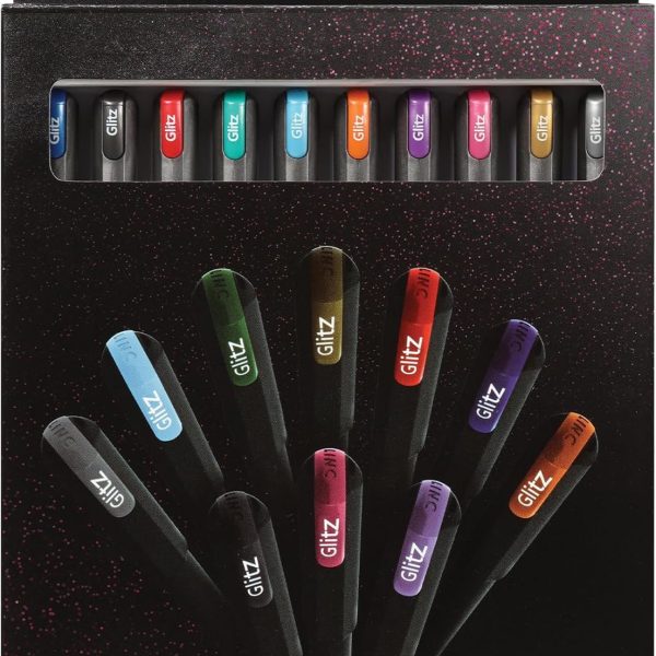 Pentonic Glitter Gel Pens, 10 Count, 10 Assorted Colors, 1.0 mm Bold Point, Smooth Writing For Journaling, Notetaking & Art Projects (1002365)