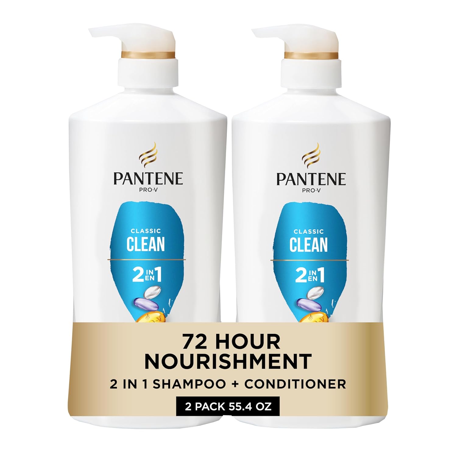 21 Pantene 2-in-1 Shampoo & Conditioner, Classic Clean - Pro-V Nutrients for Dry, Color-Treated Hair, Healthy Looking Hair Every Wash, Antioxidant-Rich, 27.7 Oz Each, 2-Pack + Rescue Shot (0.5 Oz) - Image 1