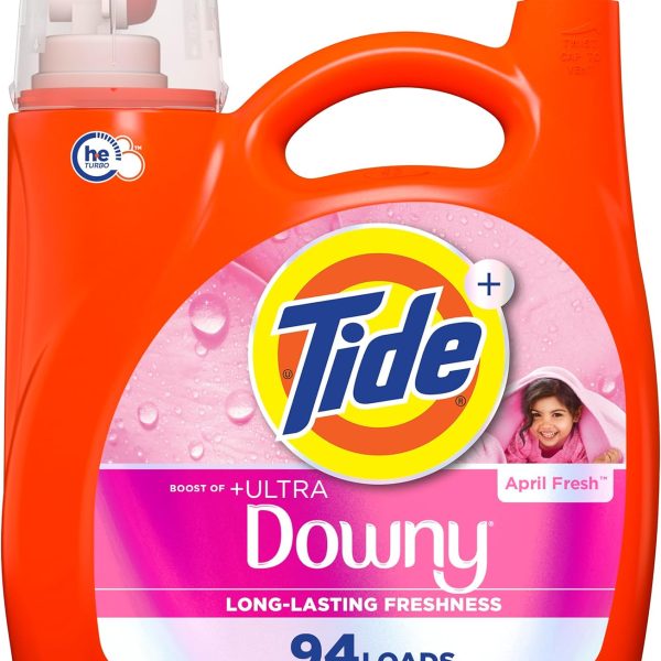 Tide Plus Boost of Ultra Downy Liquid Laundry Detergent, April Fresh Scent, 132 fl oz, 94 Loads, Laundry Detergent Liquid with Long-Lasting Freshness