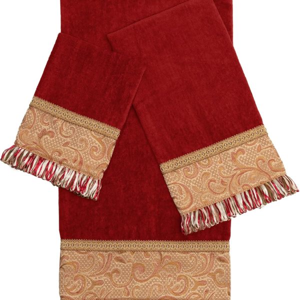 Sherry Kline Swirl Paisley Towel Set -1 Bath Towel 1 Hand Towel & 1 Wash Cloth, Spot Clean, Quick Dry & Elegant, Soft & Absorbent Bathroom Towels (Cotton, Red, 3 Piece)