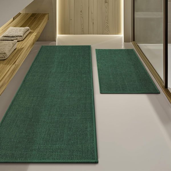 YIHOUSE Green Bathroom Rug Sets 2 Piece, Absorbent Bath Mat for Bathroom Non Slip Washable, Bathroom Mat Quick Dry, Thin Bath Rug Set for Toilet and Floor