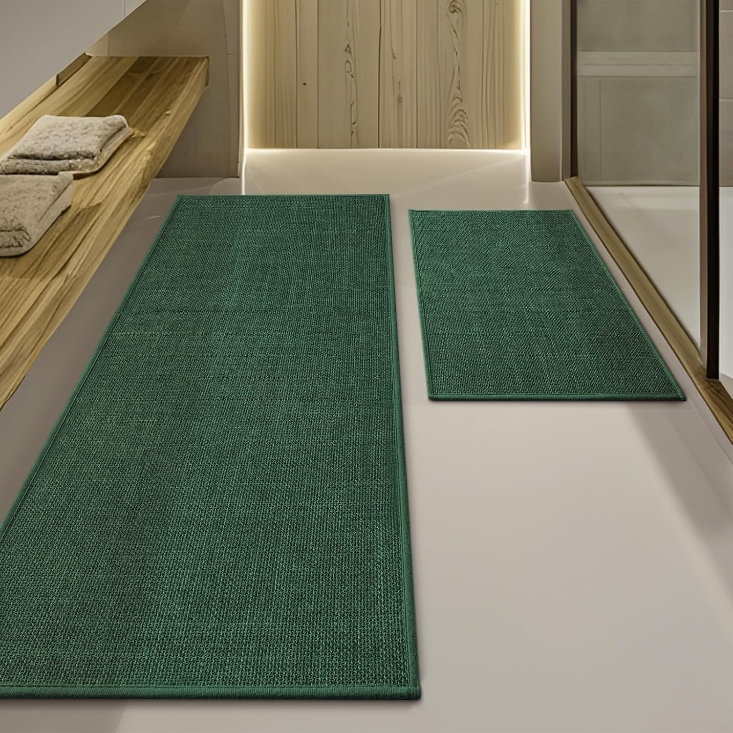 242 YIHOUSE Green Bathroom Rug Sets 2 Piece, Absorbent Bath Mat for Bathroom Non Slip Washable, Bathroom Mat Quick Dry, Thin Bath Rug Set for Toilet and Floor - Image 1