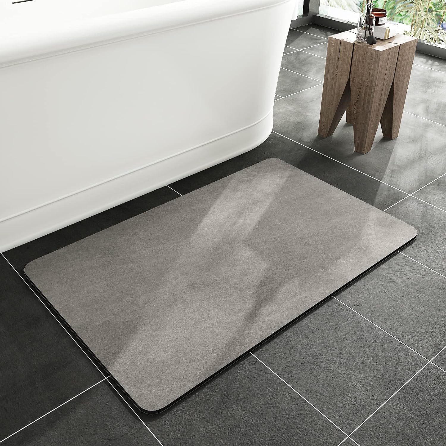 243 MontVoo -Bath Mat-Rubber Backing Non SlipThin Bathroom Rugs Fit Under Door- Quick Dry Absorbent Faux Suede Surface Grey Bathroom Floor Mats-Shower Rug for in Front of Bathtub Shower Gray 16x24 - Image 1