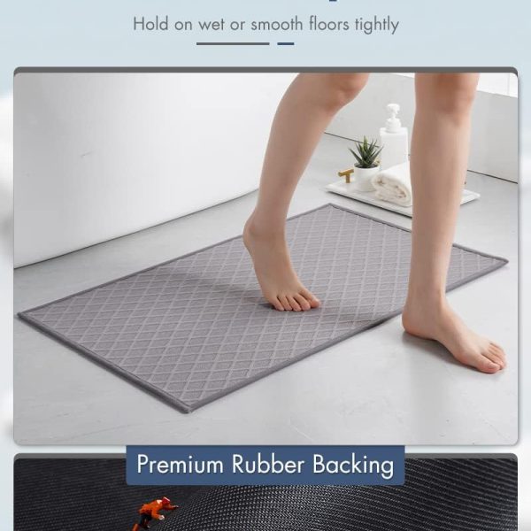 AMOAMI Ultra Thin Bath Mat, Rubber Backed Bath Mats for Bathroom Non Slip, Absorbent Bathroom Mat for Floor Machine Washable Bathroom Rugs, Shower, Sink (17"x28", Grey)