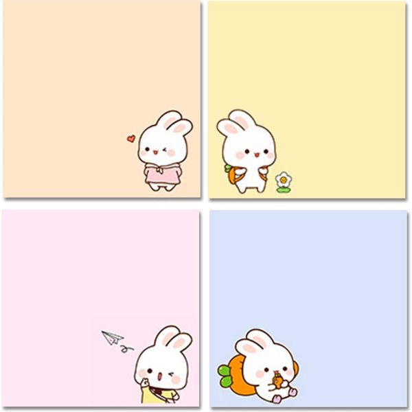 4 Pack 80Sheets Per Pack 3.15x3.15in Self-Stick Note Pads, Kawaii Sticky Notes,Cute Sticky Notes,Korean Sticky Notes,Cute Stationary,Cute School Supplies Aesthetic (Happy Rabbit)