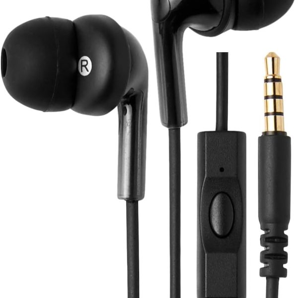 Amazon Basics Wired Earbuds with Microphone, In Ear Headphones, 3.5mm Jack, 4.2 ft long cable, S/M/L Ear Tips, Black