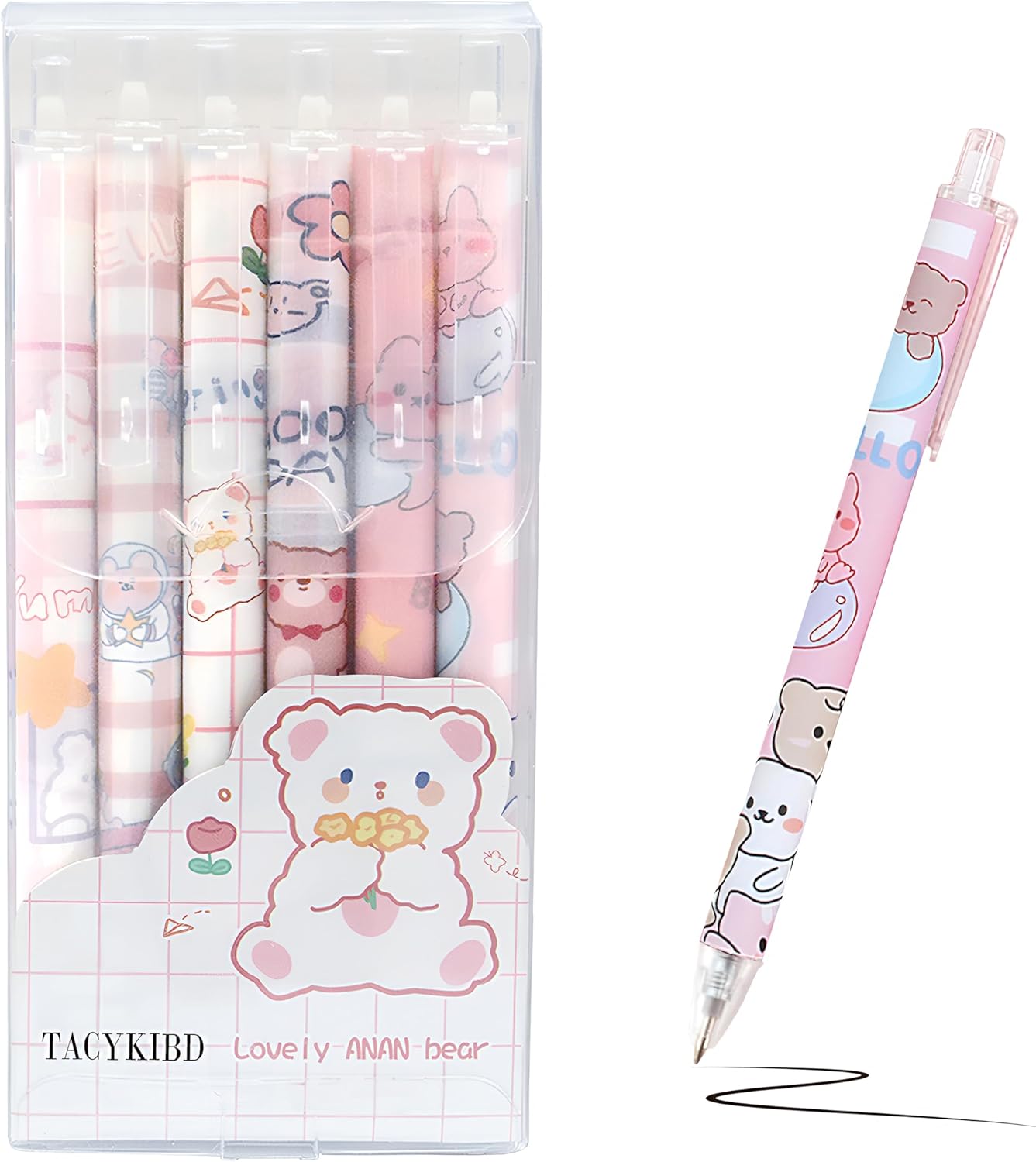 35 6Pcs Retractable Cute Pens, Kawaii Cartoon Bear Pens for Journaling, Quick Dry Black Ink Gel Pen, Fine Point Smooth Writing Pen for Girls Kids Office School Supplies Fun Gifts(0.5mm) - Image 1