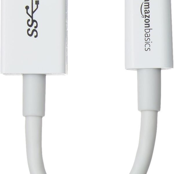 Amazon Basics USB-C to USB-A 3.1 Gen1 Female Adapter Cable Converter, 5Gbps High-Speed, USB-IF Certified, for Laptops, Tablets, Phones (iPhone 16/15), White