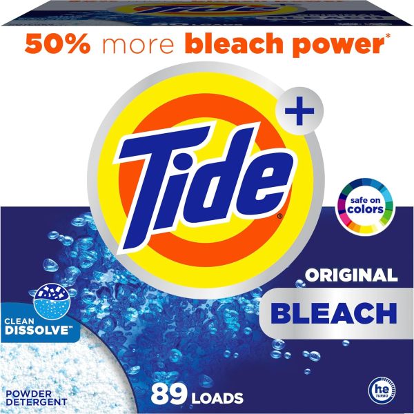 Tide Powder Laundry Detergent with Bleach, Original Scent, 89 Loads, 129 oz