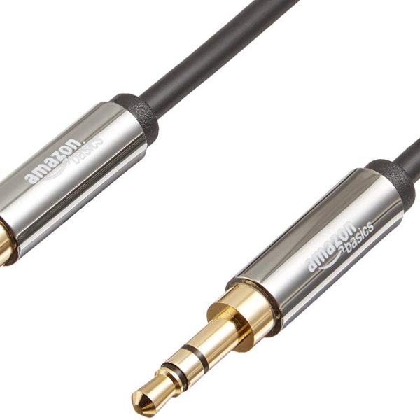 Amazon Basics 3.5mm Auxiliary Audio Cable for Stereo Speaker or Subwoofer with Gold-Plated Plugs, 8 Foot, Black