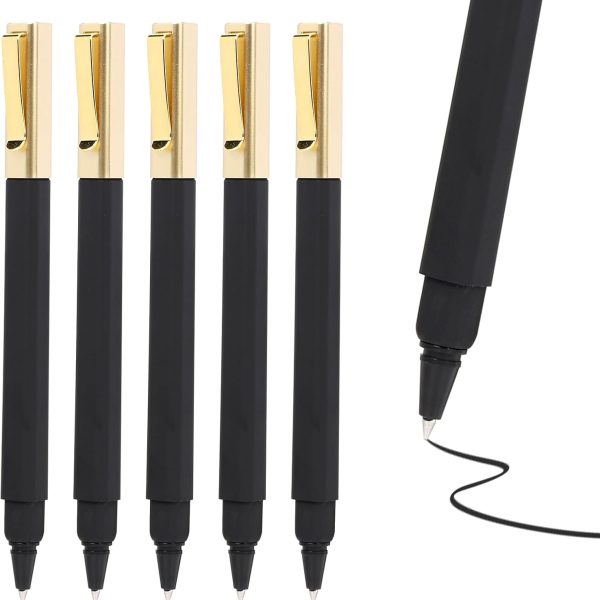 6 Pack Gel Pens Black 0.5 mm Medium Point Gel Ink Black Pens with Cap Quick Drying Ballpoint Pen Smooth Writing Fine Point Pen for Journaling School Office Supplies