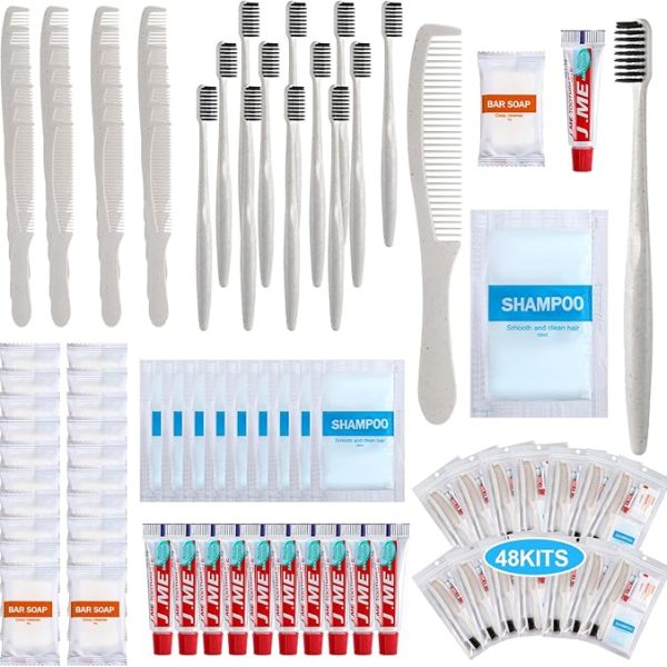 Hushee 48 Sets Personal Hygiene Kit Basic Toiletry Kit Homeless Care Package for Men, Women, Travel, Charity, Business Include Shampoo, Toothbrush, Toothpaste, Comb and Bath
