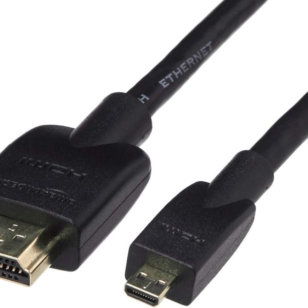 Amazon Basics Micro HDMI to HDMI Display Cable, 18Gbps High-Speed, 4K@60Hz, 2160p, 48-Bit Color, Ethernet Ready, 6 Foot, Black