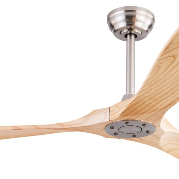 60" Wood Ceiling Fan No Lights with Remote Control,Wooden 3 Blades Ceiling Fans Without Light for Patio,Garage,Living Room,Bedroom,Office,Indoor/Outdoor(Nickel+Raw wood)