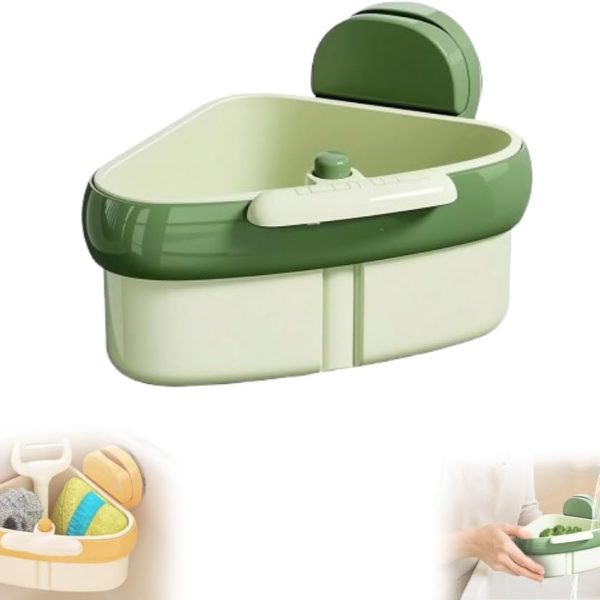 Corner Sink Strainer,2025 New Suction Cup Press Sink Strainer Basket,Automatic Dumping food Waste Catcher for Sink,Faucet Sponge Storage Rack,Corner Sink Trash Catcher for Food Waste (Green 1PCS)