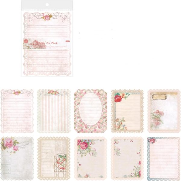 10 Sheets Lace Edged Scrapbook Stationery Paper Assorted Set (D)