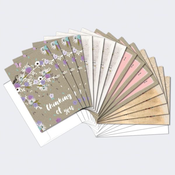 Tree-Free Greetings - All Occasion Cards - Artful Designs - 16 Assorted Cards + White Envelopes - Made in USA - 100% Recycled Paper - 4 x 6 - Thoughts And Flowers (FP54260)