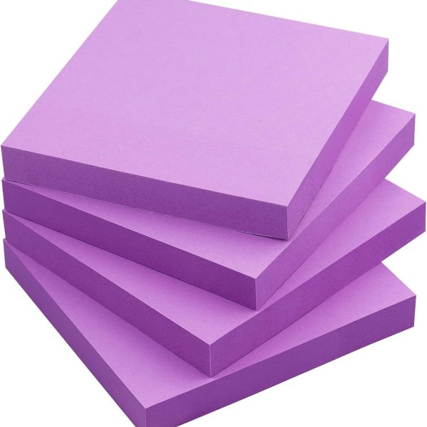 Sticky Notes 3x3 Self-Stick Notes Bright Colors Sticky Notes 4 Pads 100 Sheets/Pad (Purple)