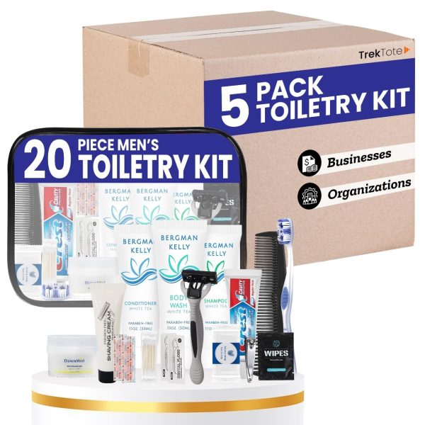 Trektote Bulk Hygiene Kit For Men And Women – (5 Pack) 20 Piece Set Of Travel Size Toiletries, TSA Compliant, Bulk Travel Essentials, Includes Shampoo And Conditioner, Body Wash, Toiletry Bag & More