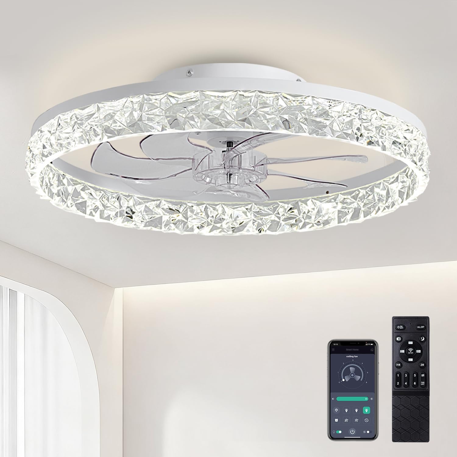 617Zc6osYzL._AC_SL1500_ Ceiling Fans with Lights and Remote, 19.7" Low Profile Ceiling Fan with Light, 3000-6500K Dimmable, 6 Speeds and Stepless Color Temperature Change for Bedroom, Living Room and Kids Room(White) - Image 1