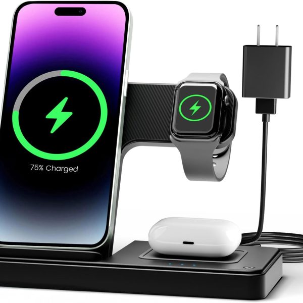 Wireless Charger iPhone Charging Station: 3 in 1 Charger Stand Multiple Devices for Apple - iPhone 17 16e 16 15 14 Pro Max 13 12 11 - Watch 10 9 8 7 6 5 4 3 2 SE and Ultra Series - Airpods 4 3 Pro