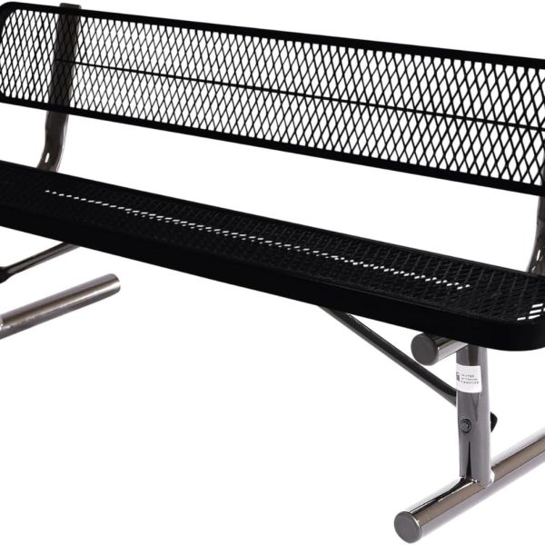 COATEDOUTDOORFURNITURE Coated Outdoor Furniture Heavy-Duty Portable Outdoor Bench Thermoplastic Coated, Expanded Metal, Commercial-Grade Seating, Made in America (Portable with Back, 6 Ft, Black)