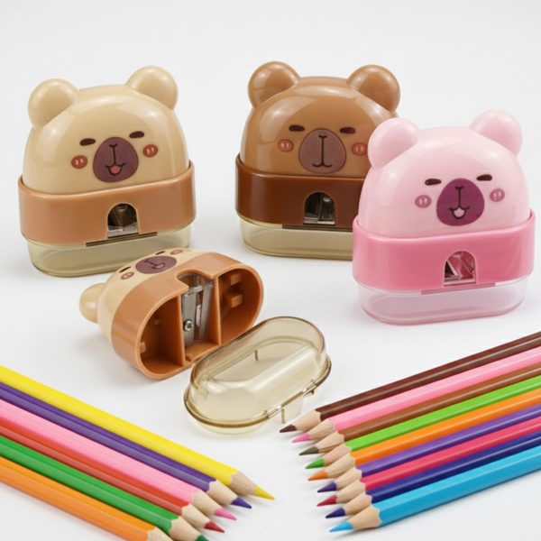 3 PCS Cute Pencil Sharpeners, Kids Pencil Sharpener Manual, Hand Held Pencil Sharpener, Funny Sharpeners for Kids Cartoon with Lid, Kawaii Capybara Stationary Gifts Mini School Office Supplies