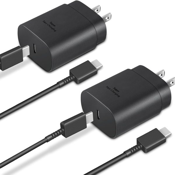 Type C Charger, 2-Pack 25W Type C Fast Charging Block with 6ft USB C Charger Cable Compatible with Galaxy S25 S24 S23 S22 S21+/Phone 17/16/16 Pro Max/15/15 Pro Max/15 Plus-Black